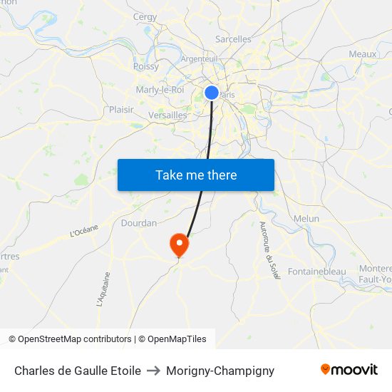 Charles de Gaulle Etoile to Morigny-Champigny map