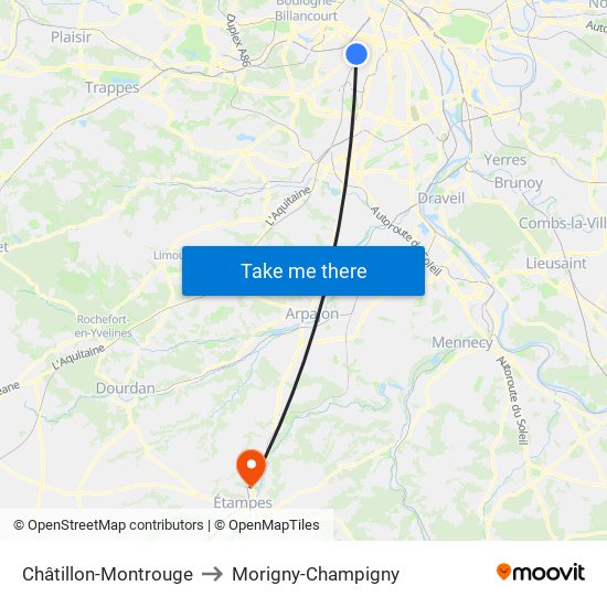 Châtillon-Montrouge to Morigny-Champigny map