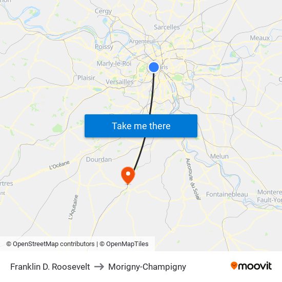 Franklin D. Roosevelt to Morigny-Champigny map