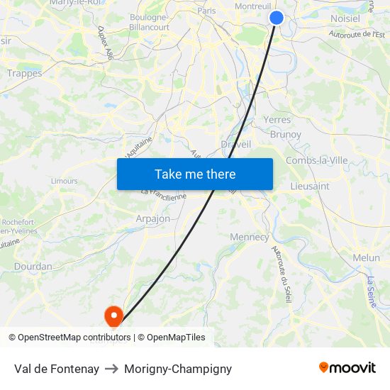 Val de Fontenay to Morigny-Champigny map