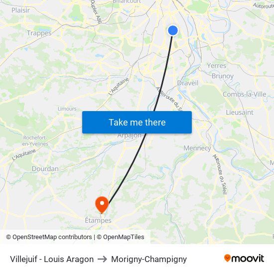 Villejuif - Louis Aragon to Morigny-Champigny map