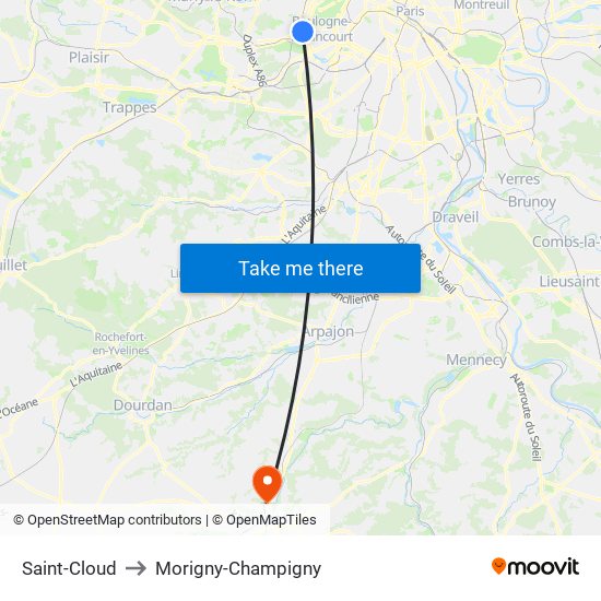 Saint-Cloud to Morigny-Champigny map