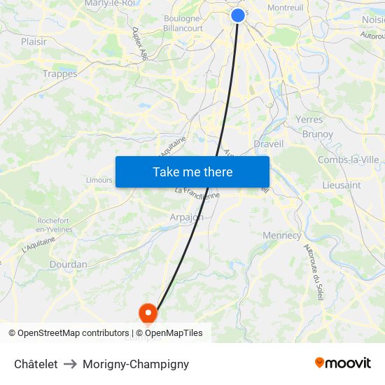 Châtelet to Morigny-Champigny map