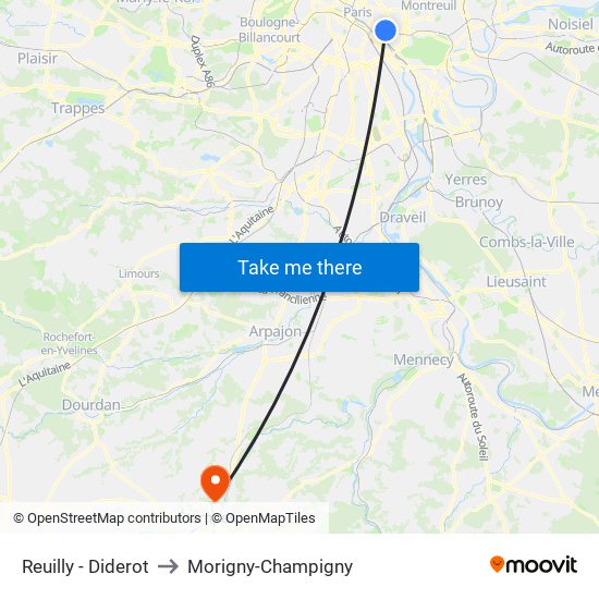 Reuilly - Diderot to Morigny-Champigny map