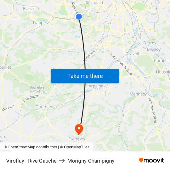 Viroflay - Rive Gauche to Morigny-Champigny map