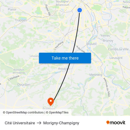 Cité Universitaire to Morigny-Champigny map