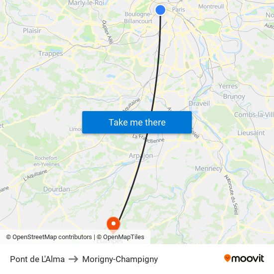 Pont de L'Alma to Morigny-Champigny map