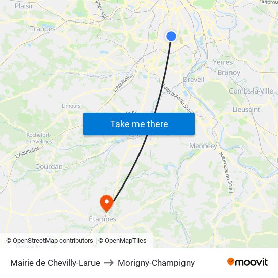 Mairie de Chevilly-Larue to Morigny-Champigny map