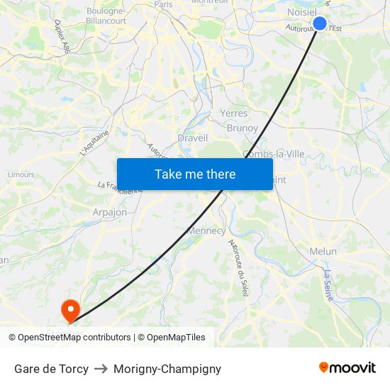 Gare de Torcy to Morigny-Champigny map