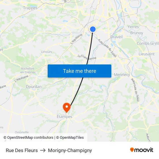 Rue Des Fleurs to Morigny-Champigny map