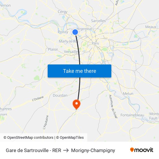 Gare de Sartrouville - RER to Morigny-Champigny map