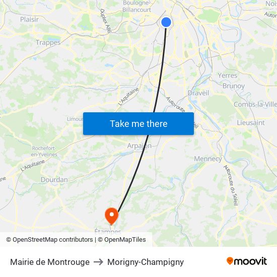 Mairie de Montrouge to Morigny-Champigny map