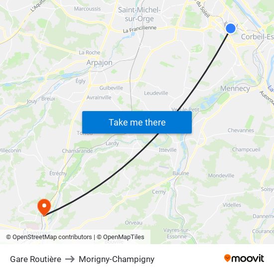 Gare Routière to Morigny-Champigny map