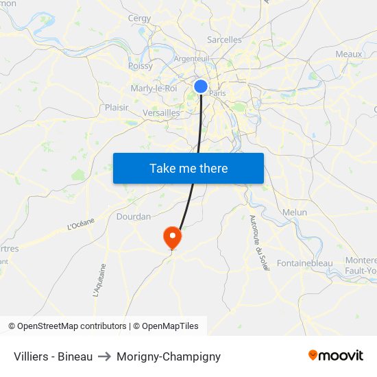 Villiers - Bineau to Morigny-Champigny map