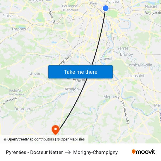 Pyrénées - Docteur Netter to Morigny-Champigny map