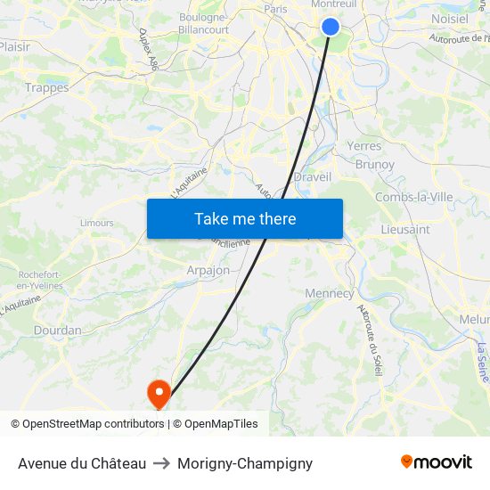 Avenue du Château to Morigny-Champigny map