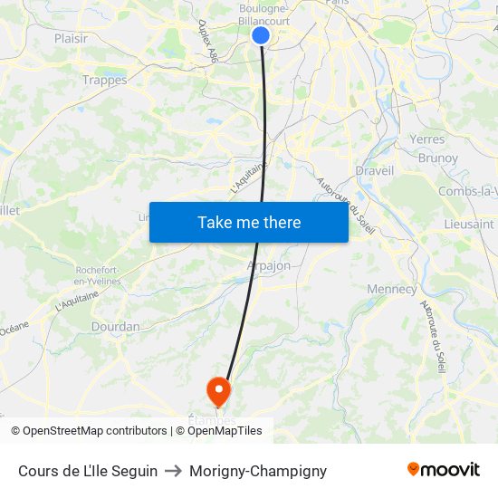 Cours de L'Ile Seguin to Morigny-Champigny map