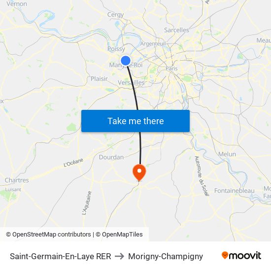 Saint-Germain-En-Laye RER to Morigny-Champigny map