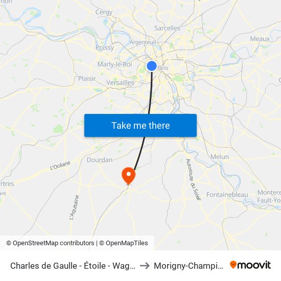 Charles de Gaulle - Étoile - Wagram to Morigny-Champigny map