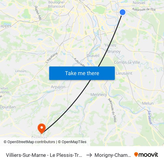 Villiers-Sur-Marne - Le Plessis-Trévise RER to Morigny-Champigny map