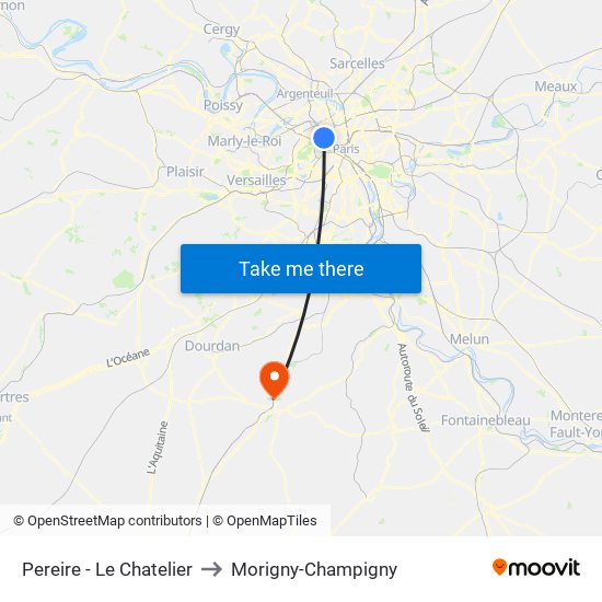 Pereire - Le Chatelier to Morigny-Champigny map