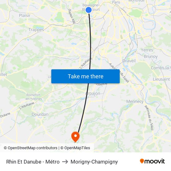 Rhin Et Danube - Métro to Morigny-Champigny map