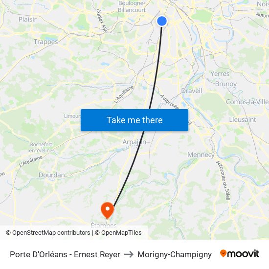 Porte D'Orléans - Ernest Reyer to Morigny-Champigny map