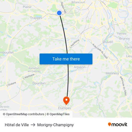 Hôtel de Ville to Morigny-Champigny map