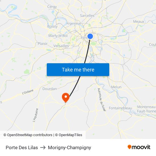 Porte Des Lilas to Morigny-Champigny map
