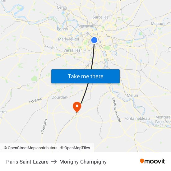Paris Saint-Lazare to Morigny-Champigny map