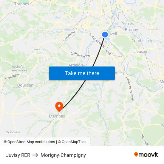 Juvisy RER to Morigny-Champigny map