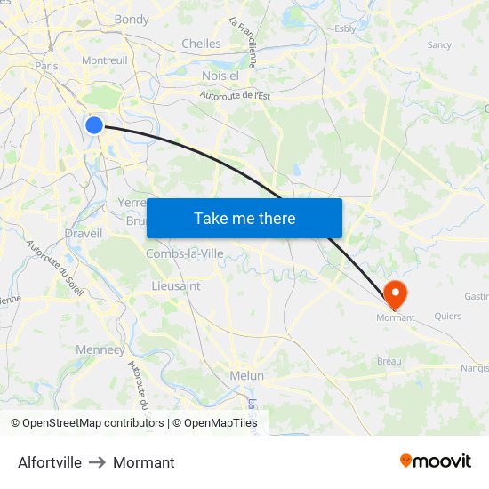 Alfortville to Mormant map