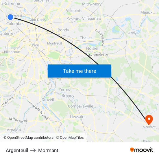 Argenteuil to Mormant map