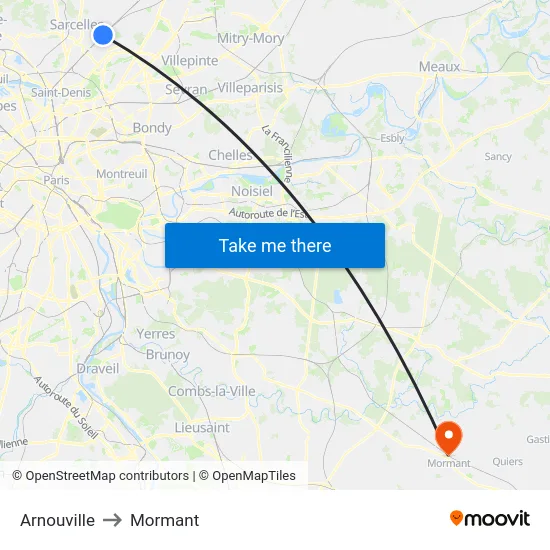 Arnouville to Mormant map