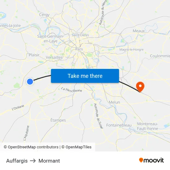 Auffargis to Mormant map