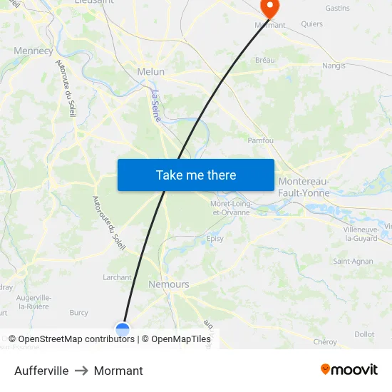 Aufferville to Mormant map