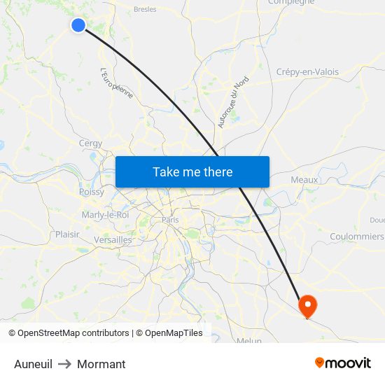 Auneuil to Mormant map