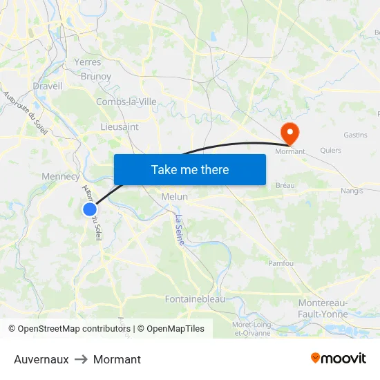 Auvernaux to Mormant map