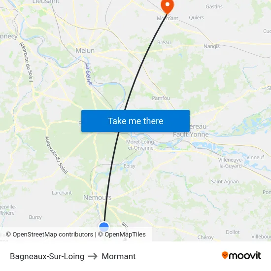 Bagneaux-Sur-Loing to Mormant map