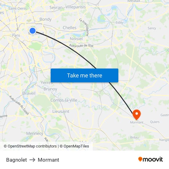 Bagnolet to Mormant map