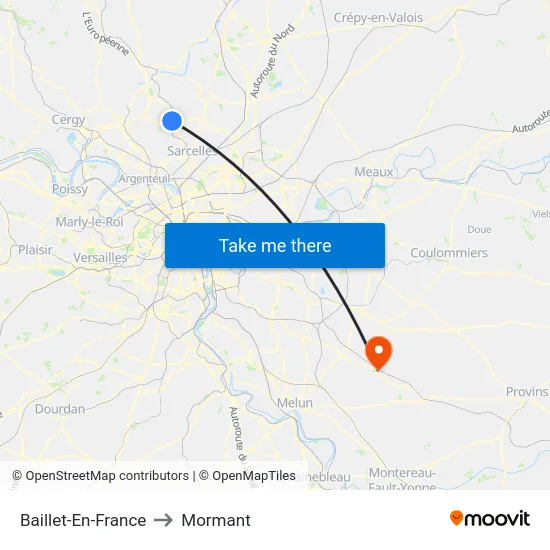 Baillet-En-France to Mormant map