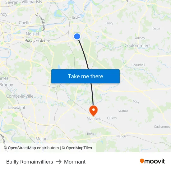 Bailly-Romainvilliers to Mormant map