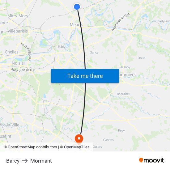 Barcy to Mormant map