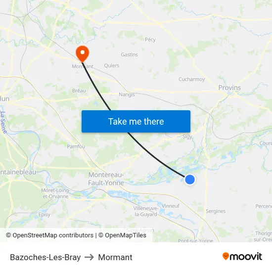 Bazoches-Les-Bray to Mormant map