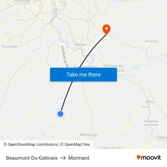Beaumont-Du-Gatinais to Mormant map