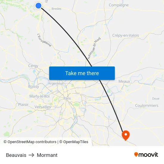 Beauvais to Mormant map