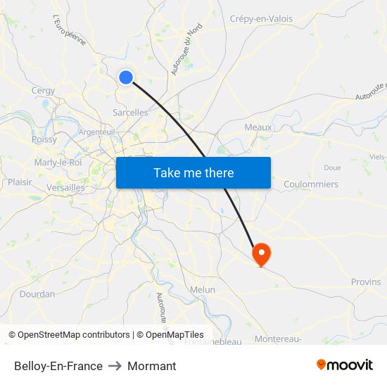 Belloy-En-France to Mormant map