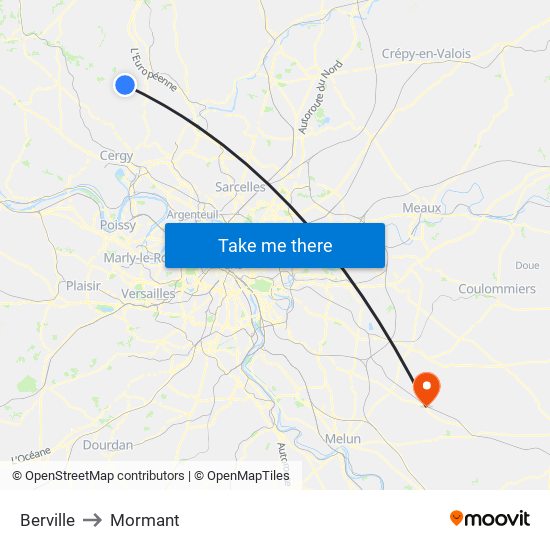 Berville to Mormant map