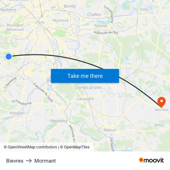 Bievres to Mormant map