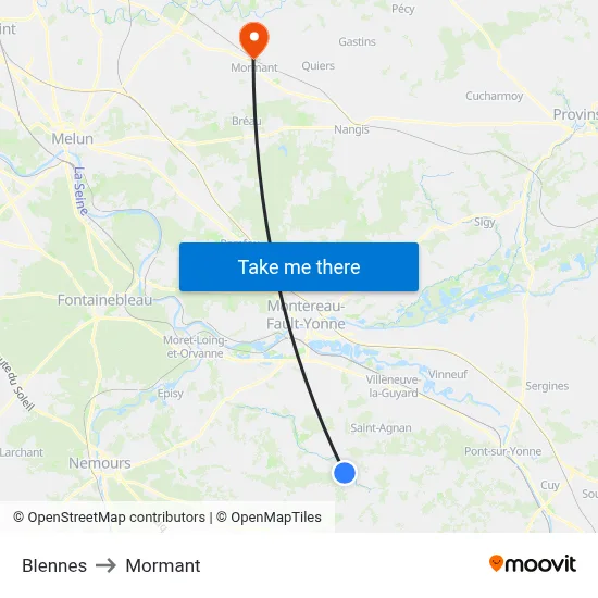 Blennes to Mormant map